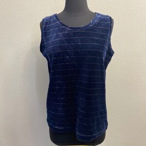 Molto‎ Fino Velvet Tank Top Metallic Stripe Sleeveless Casual Navy Size S Y2K